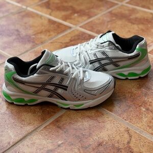 Asics Gel Kayano 14 White and Green Athletic Sneakers